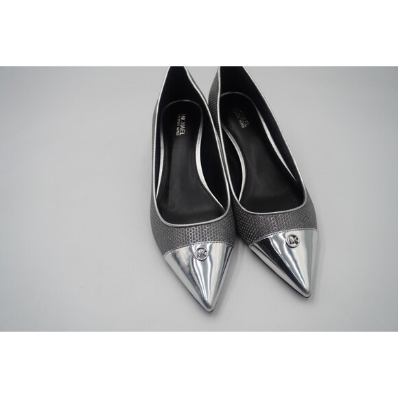 Michael Kors Davina Flex Kitten Metallic Silver Heel Pointed Toe Textured Sz 8.5 - Picture 6 of 16